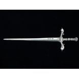 A silver letter opener modelled as a sword, Glasgow, indistinct date mark, maker's mark for Robert