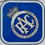 Double sided Vitreous Enamel advertising sign - a pictorial RAC within a crown chaplet to either