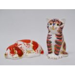 Royal Crown Derby paperweights - Two paperweights modelled as a cat and a sleeping dog (2000), cat