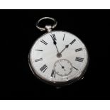 Silver fusee pocket watch - A silver cased open face pocket watch with fusee movement, diamond to