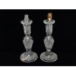 A pair of cut glass electric lamps - A pair of vase shaped lamps with hobnail cut decoration, height