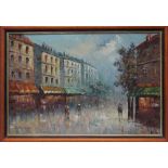 P.G. TIELE (XX) French School Rainy Paris Street Scene Oil on canvas Signed Framed Picture size 60 x