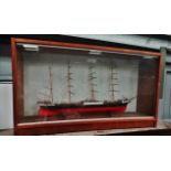 Ship model - A scale built model of 'Pamir' a four masted barque, in a mahogany glazed case, case