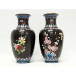 Chinese cloisonne vases - A pair of handed baluster shape vases decorated with prunus blossom and