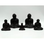 A set of five faux bronze Buddhas, largest height 13cm.