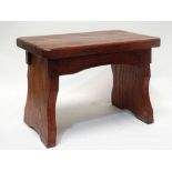 Small oak stool with maker's mark for Kingpost - A dowelled, jointed low stool with triangular
