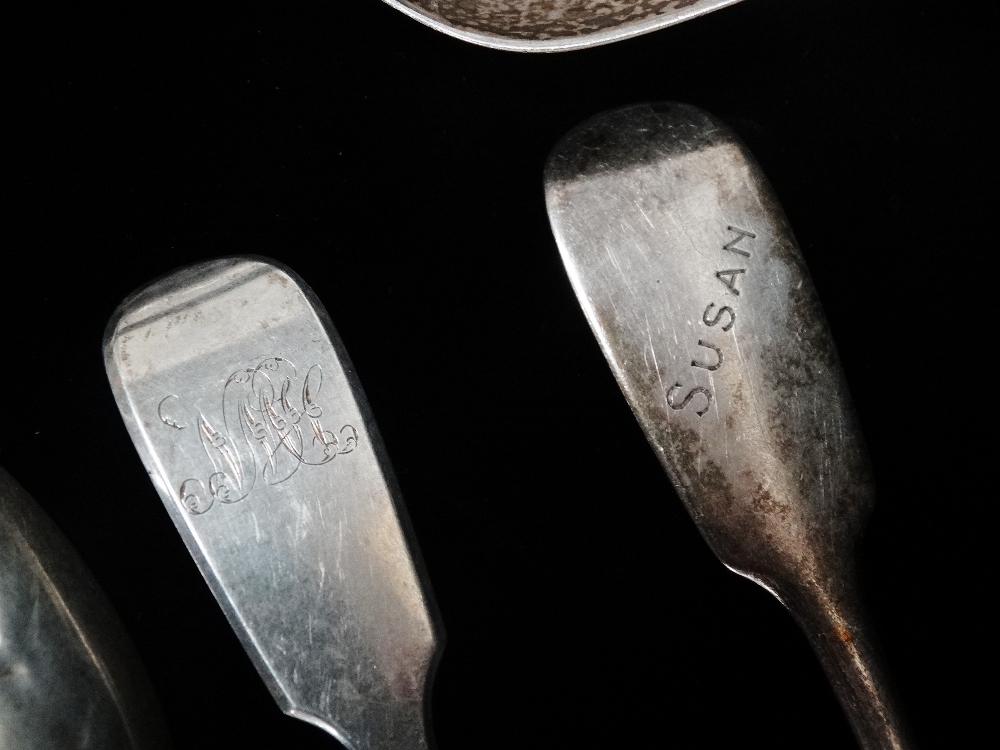 Three silver teaspoons, Exeter 1851, maker's mark for William Pope, two silver teaspoons, Exeter - Image 3 of 3