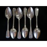 A set of six 'Fiddle' pattern dessert spoons, two London 1817, maker's marks for Naphthali Hart, one