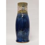 Royal Doulton - A tubular Art vase, 8079 and maker's mark for EB to base, height 20.6cm, diameter