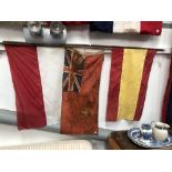 FLAGS - Red and white flag, marked Pologne, on a pine shaft with RF gilded and embossed metal