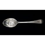 A silver teaspoon the bowl with repousse decoration and engraved shaft, Birmingham 1908, maker's