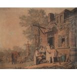 Three hand coloured lithographs, G. Morland, No.1 'Feeding The Pigs' 1801, W. Ward after J. Ward, '