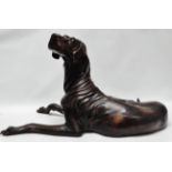 Large size bronze dogs - A pair of pointer type cast bronze dog figures, one standing, one