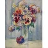 MARJORIE HILL (XX) Still Life Pansies Watercolour Signed Framed and glazed Picture size 32 x 25cm