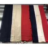 FLAGS - Tri coloured banner, red, white and blue striped, 800 x 800cm, and another 384 x 140cm.