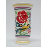 Poole England - A cylindrical trumpet ended vase with hand painted decoration including birds, bears