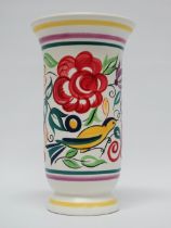 Poole England - A cylindrical trumpet ended vase with hand painted decoration including birds, bears