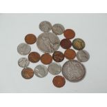 COINS - A Peruvian 9 decimos 1871 coin, weight .88oz, together with a small quantity of US currency,