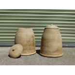 Two vintage terracotta rhubarb forcers, height 54cm, diameter 43cm.