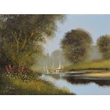 LES PARSONS Children In A Boat Oil on canvas Signed Framed Picture size 30 x 60cm Overall size 42.