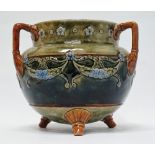 Royal Doulton - A cauldron with three hanging handles raised on three feet, height 16.7cm,