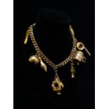 9ct gold charm bracelet - A 9ct gold curb link bracelet with ten charms, comprising a dolphin and