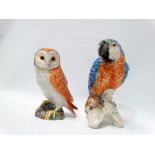 Beswick animals - A large barn owl No.1046, height 19cm and a Goebel parrot.