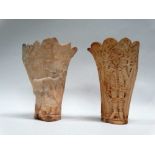 MILITARIA - A pair of Napoleonic prisoner of war carved lamb bone vases, one depicting a woodsman,