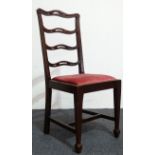 Four 1920s walnut chairs - A set of four Hepplewhite style backed drop in seat single chairs with