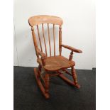 Unusual 19th century Windsor child's stickback rocking chair - An elm seated and beech chair on