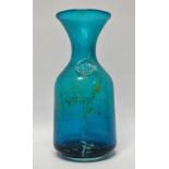 Maltese Glass - A tiger pattern blue glass carafe with impressed Maltese Cross seal, height 19cm.