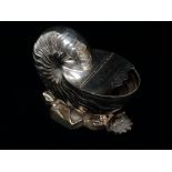 A silver plated spoon warmer modelled as a nautilus shell, engraved 'February 22nd 1869', height