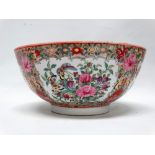 Chinese famille rose bowl - Circa 1900 large hand painted bowl, decorated with birds, flowers,