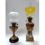 Two 19th century Hinks oil lamps - A No.2 Lever with fluted brass reservoir case and quadraform