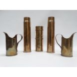 MILITARIA - Trench Art, a pair of Remington brass 75 shell made jugs, height 17.3cm, a 1917 and 1918