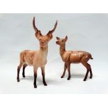 Beswick animals - A stag, height 21cm and a doe.