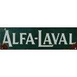 Vitreous Enamel advertising sign - 'ALFA-LAVAL', 10.3 x 34.3cm. Alfa-Laval is particularly known