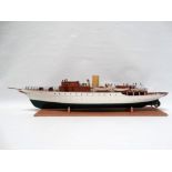 Ship model - A scale built model of a steam yacht, 'The Dannebrog', on a wooden mount, overall