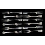 A set of six 'Double Thread' pattern silver dessert forks, London 1820, maker's mark for Thomas &