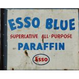 Wall mounted, double sided Vitreous Enamel advertising sign - 'ESSO BLUE superlative all purpose