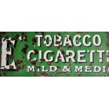 Vitreous enamel advertising sign - 'E' Tobacco, Cigarett Mild & Medi ...', white letters with