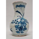 Delft - A blue and white baluster vase hand painted with a pheasant, moths and flowers, height 16.
