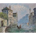 BURNTON (XX) Italian School Gondola On The Grand Canal, Venice Oil on canvas Signed Framed Picture