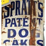 Vitreous enamel advertising sign - Spratt's Patent Dog Cakes, blue on white, 102 x 76cm.