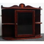 Edwardian hanging wall cupboard - A stained pine, satinwood crossbanded, ebony and boxwood strung