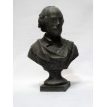 Shakespeare - A circa 1900 spelter bust of the bard on turned socle and square named base, height