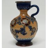 Doulton & Slaters Patent - An oil jug with bas relief, 2037 and maker's marks HS and A to base,