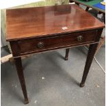 Edwardian mahogany side table - With long frieze drawer and standing on tapering legs with spade