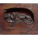 Lion of Lucerne - A circa 1800 carved walnut large Lion of Lucerne plaque, inscribed 'Helvetiorum