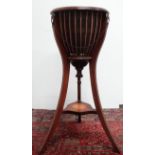 Edwardian triform planter - A mahogany inlaid and strung planter with brass jardiniere, lion's